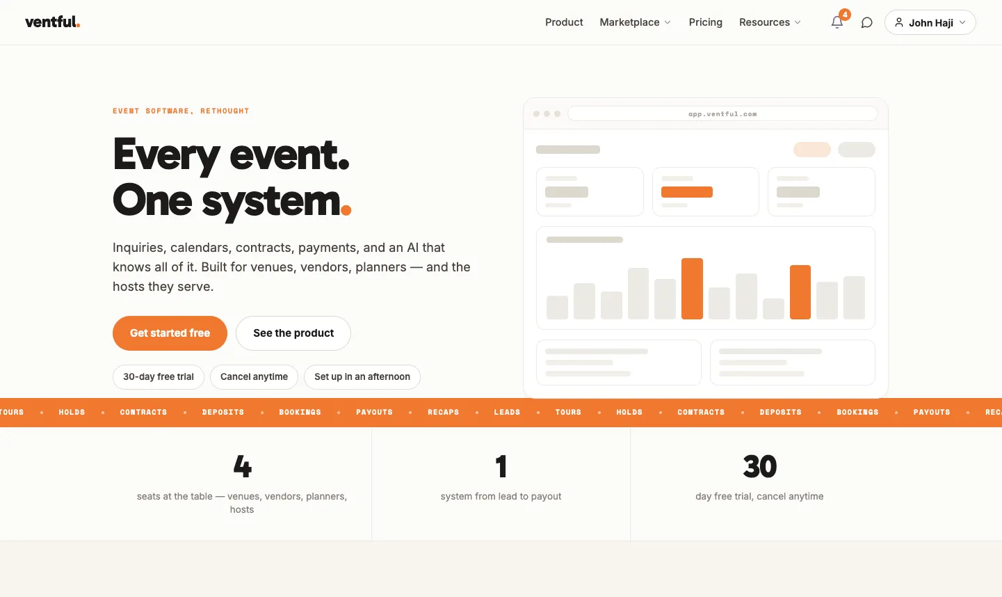 Responsive Ventful event software displayed across desktop, laptop, tablet, and phone